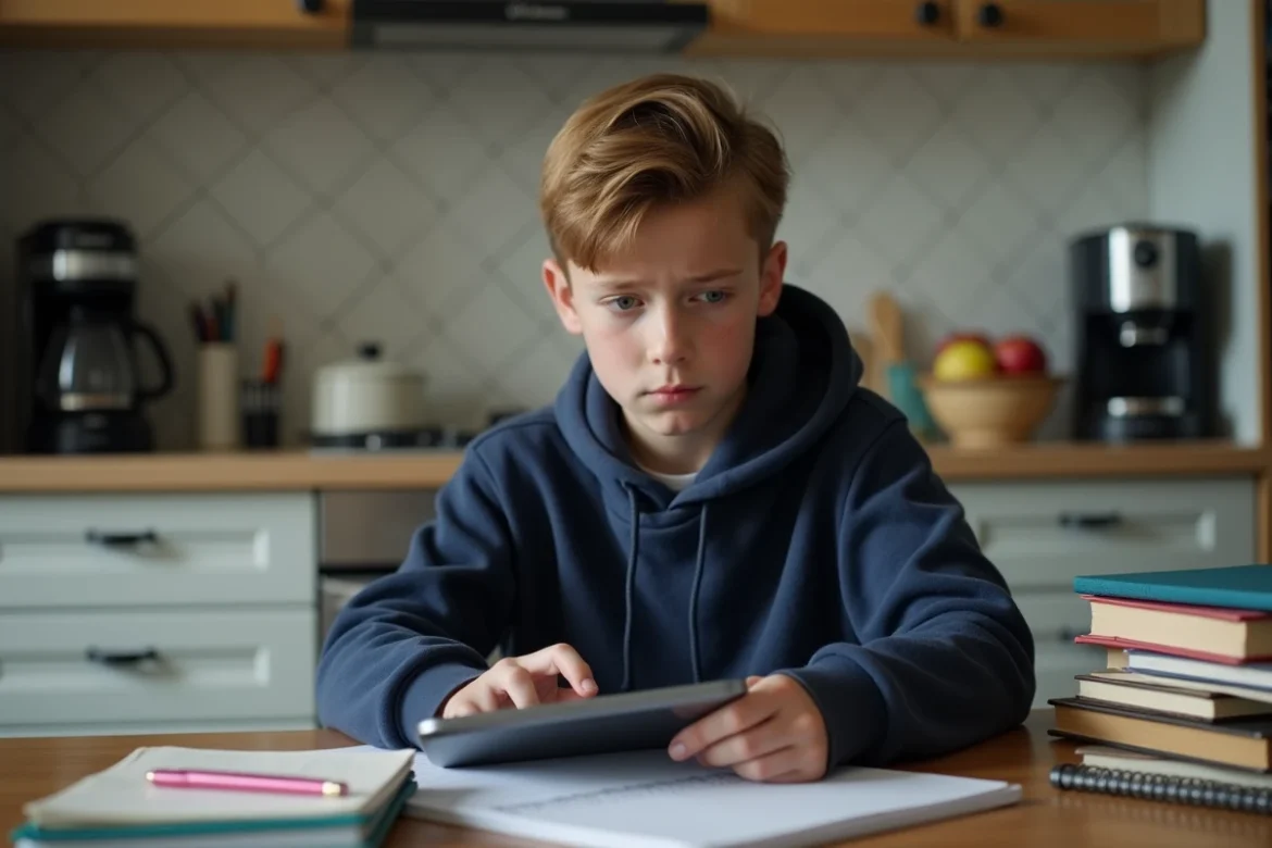 Adolescent tentant de se connecter à Oze 92 sur une tablette après l'école sans succès