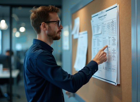 Jeune professionnel IT analysant un diagramme OSI