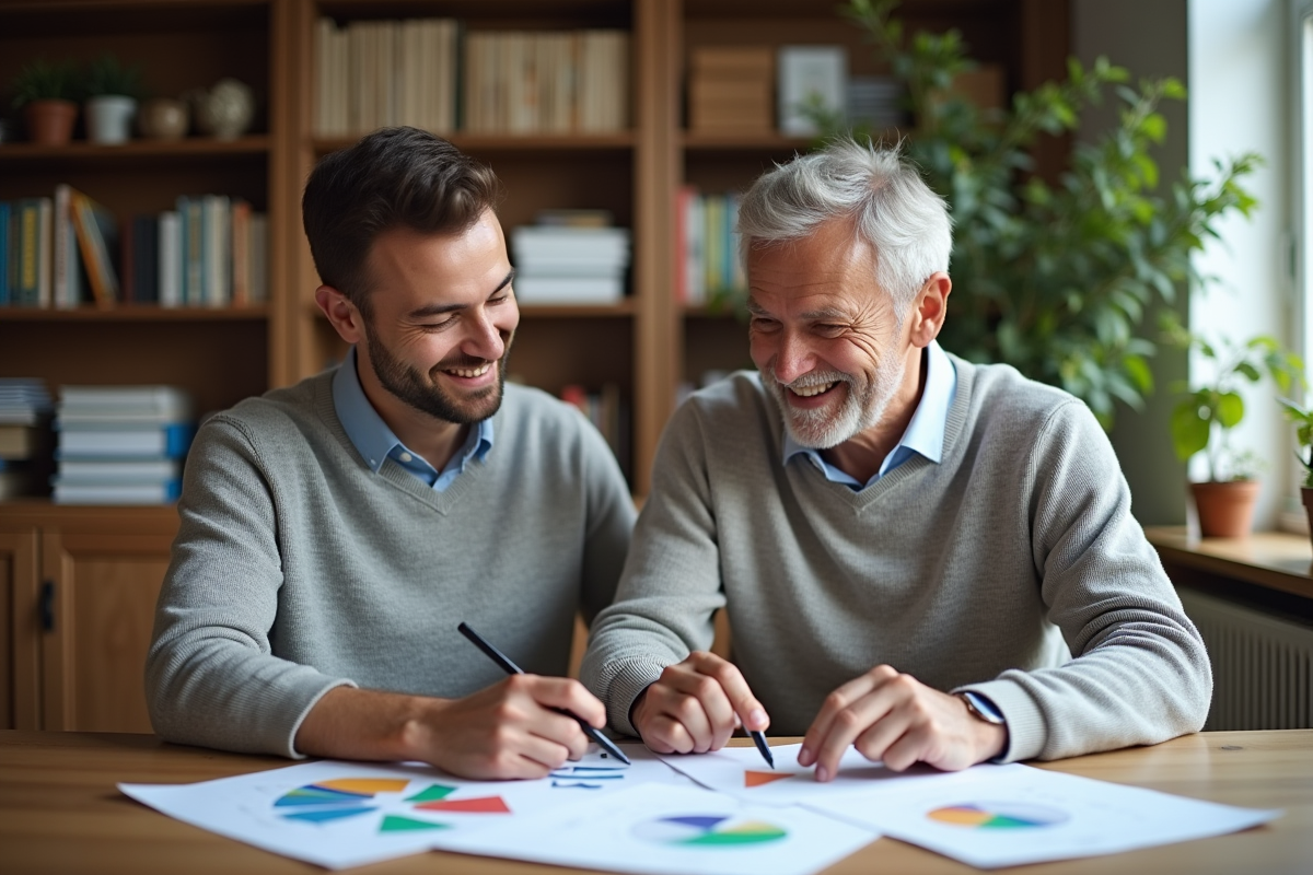 Collaboration entre collègues avec documents colorés