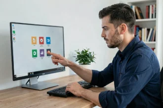 Homme créant une icône de raccourci sur le bureau Windows pour un logiciel portable