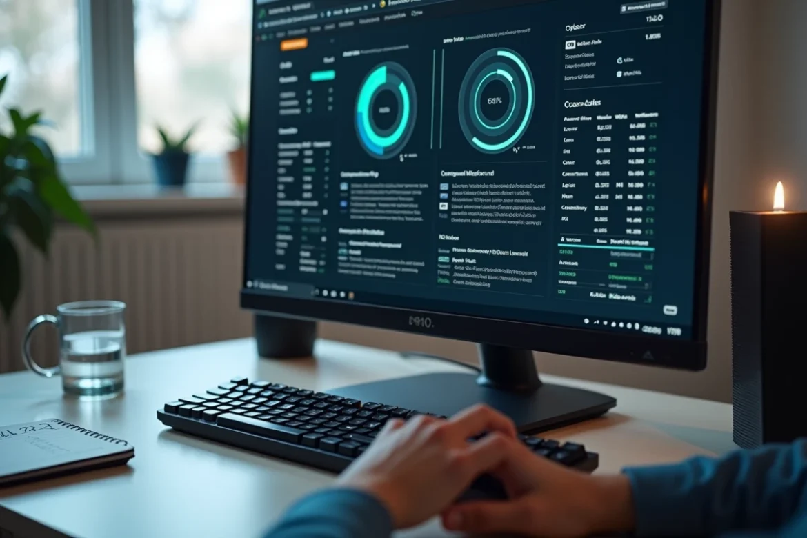 Gros plan sur un écran comparant les performances de Cyberflux et d'un launcher classique avec graphiques et tableau de caractéristiques
