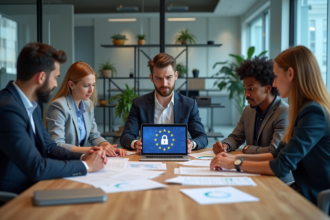 Groupe de professionnels IT collaborant sur la conformité GDPR