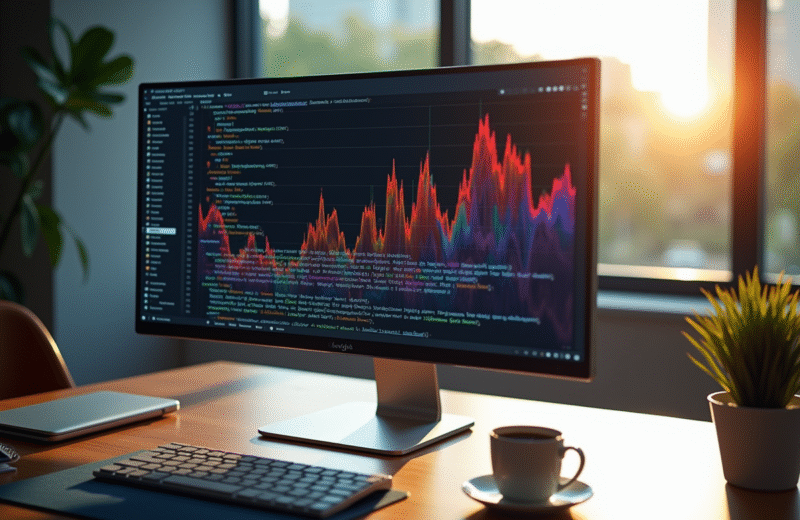 Espace de travail moderne avec écran affichant des graphiques Google