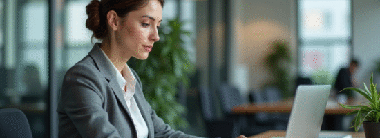 Femme concentrée travaillant sur un ordinateur au bureau