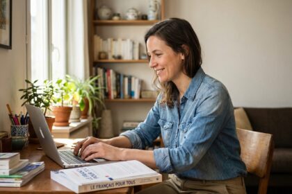 Jeune femme au bureau à domicile avec ordinateur et plantes