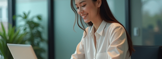Femme d'affaires travaillant sur un ordinateur dans un bureau moderne