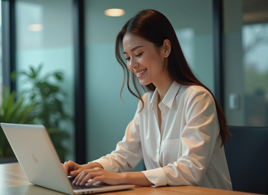 Femme d'affaires travaillant sur un ordinateur dans un bureau moderne