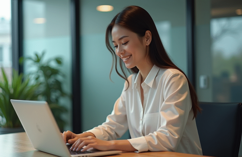 Femme d'affaires travaillant sur un ordinateur dans un bureau moderne
