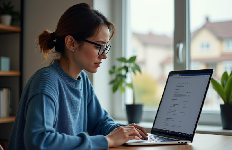Femme vérifiant ses paramètres de sécurité sur son ordinateur