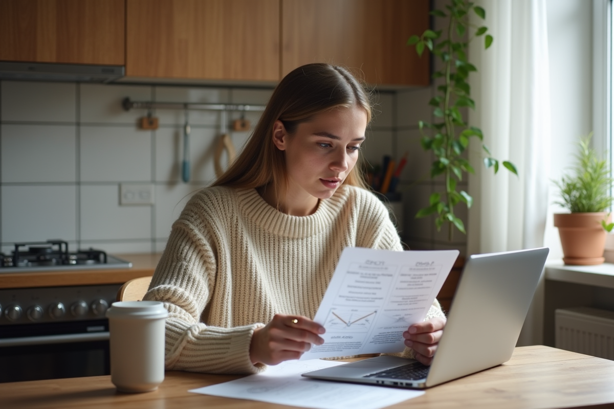 Femme comparant diagrammes IMAP SMTP à la maison