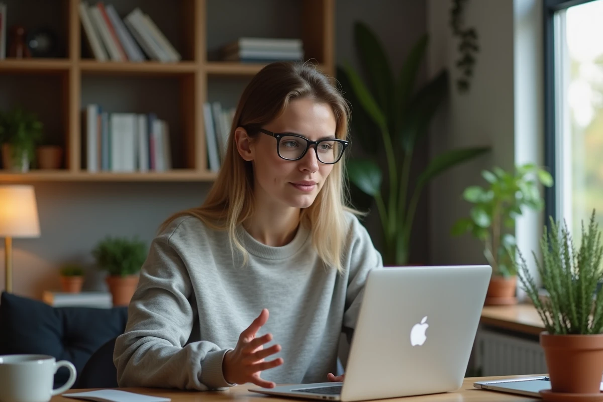 Jeune femme en visioconference à la maison