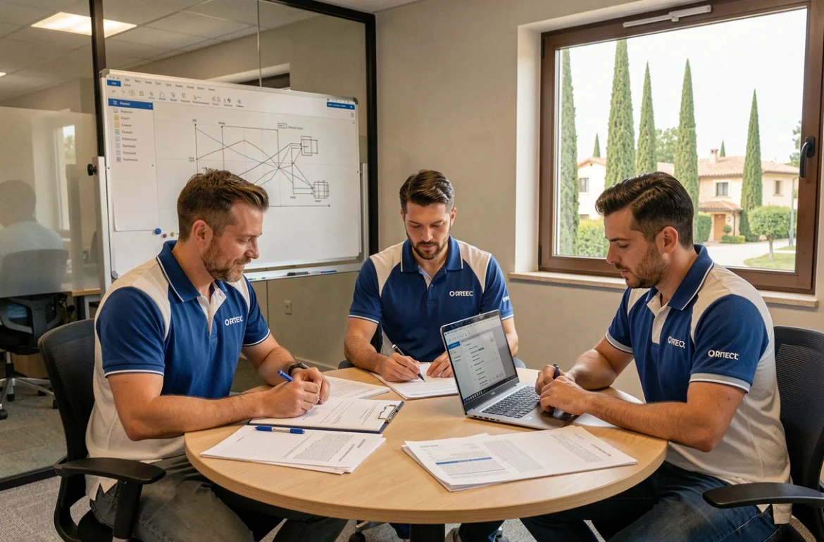 Ingénieurs Groupe Ortec en réunion technique dans un bureau d'Aix-en-Provence
