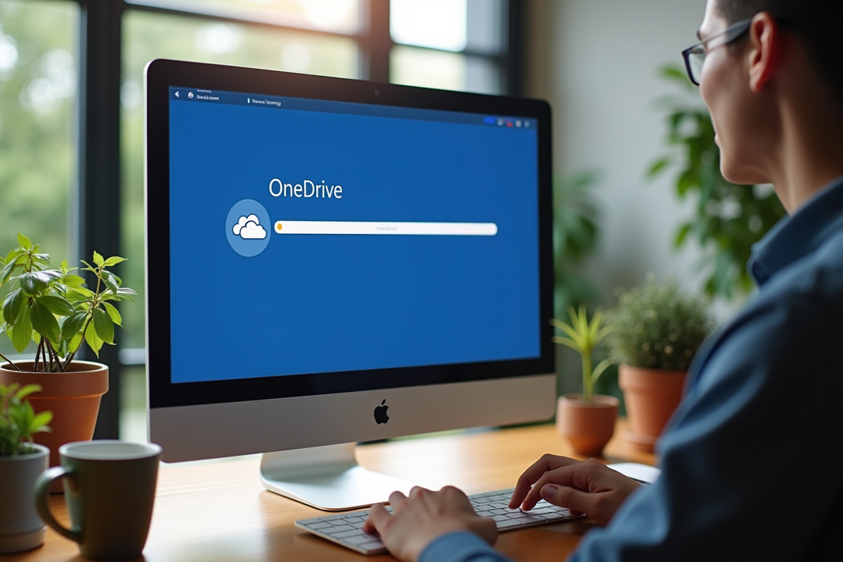 Gestion de fichiers sur OneDrive avec plantes et café