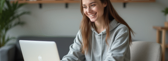 Jeune femme souriante utilisant un ordinateur portable pour le cloud