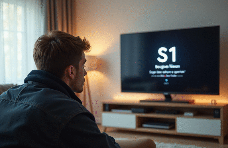 Jeune homme frustré face à une TV avec erreur S1 Bouygues