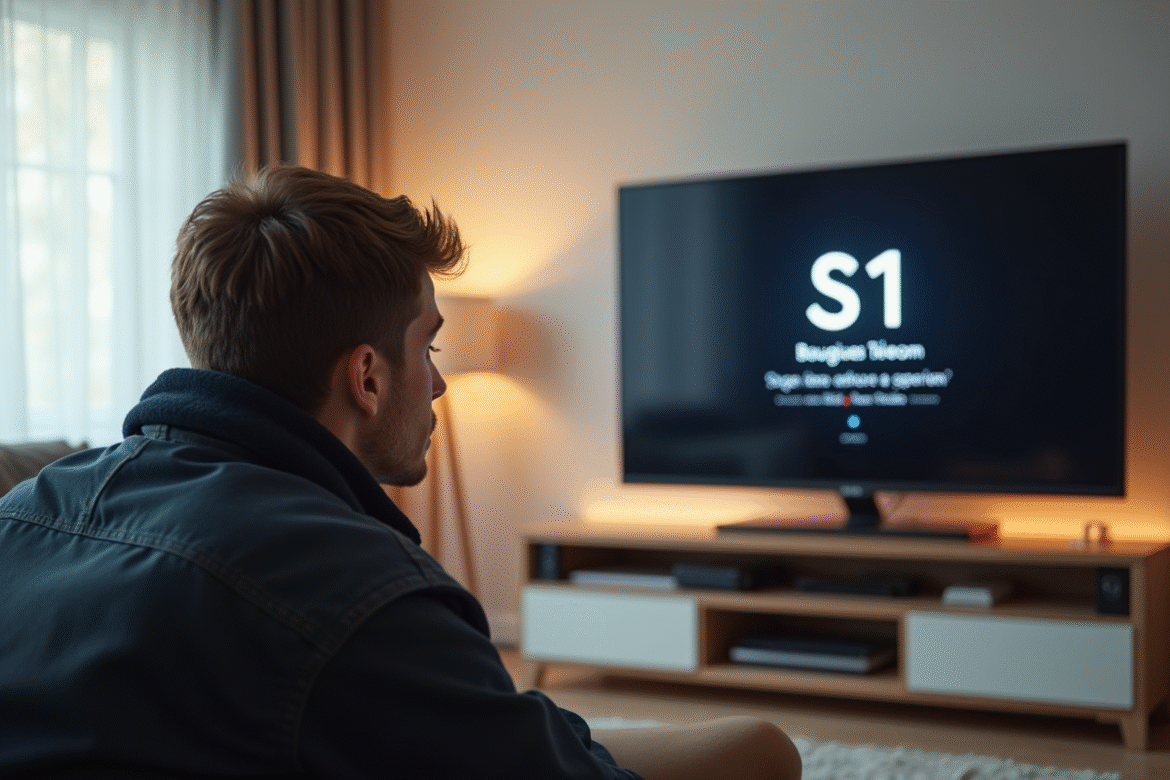 Jeune homme frustré face à une TV avec erreur S1 Bouygues