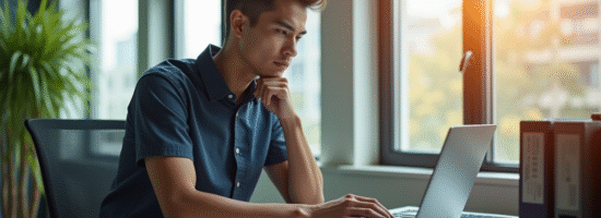 Jeune professionnel au bureau lumineux et organisé