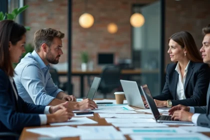 Groupe de professionnels en réunion dans un bureau moderne