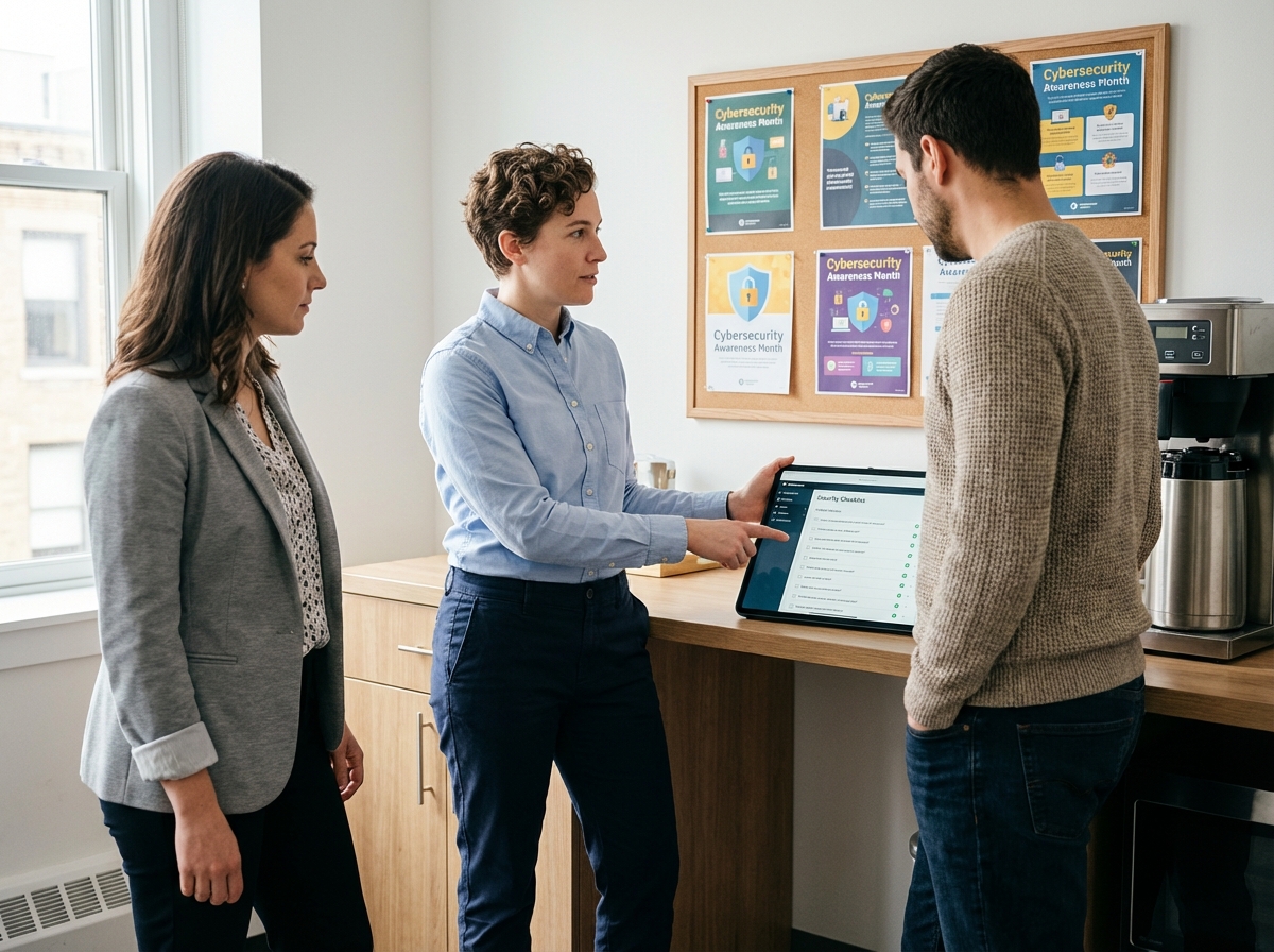 Specialiste IT expliquant une checklist de securite digitale